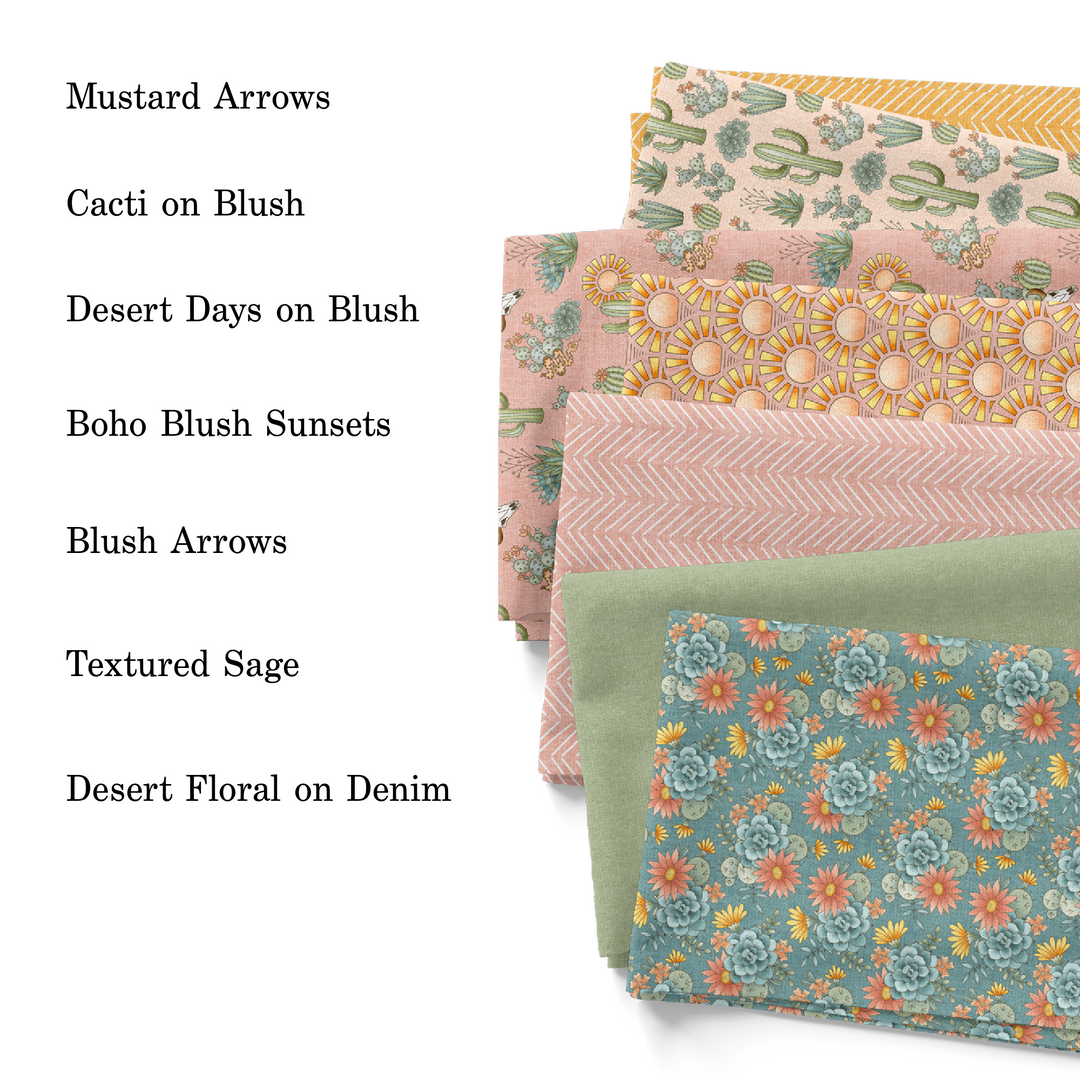 Desert Floral on Denim Fabric By The Yard