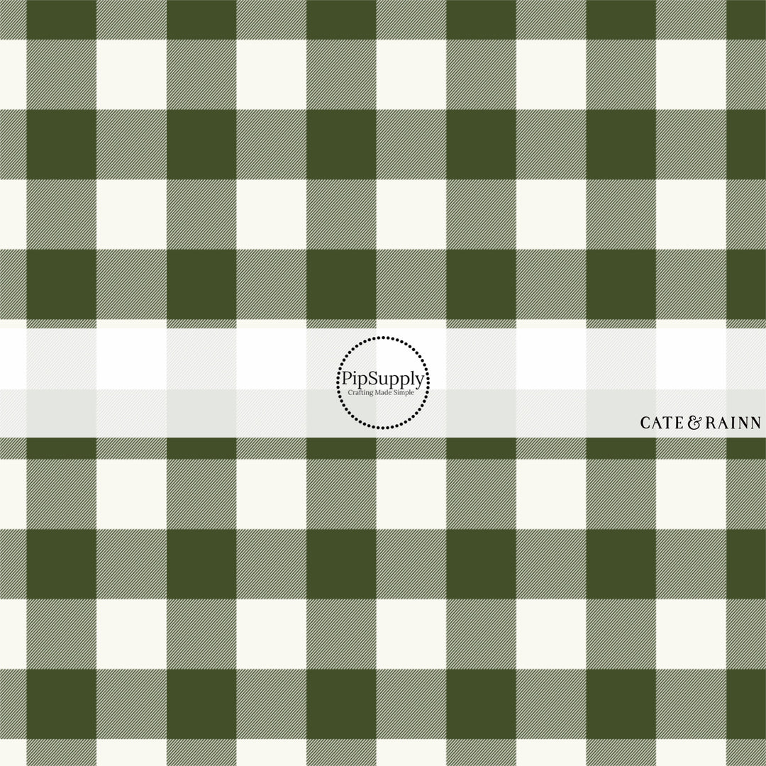 Green and white plaid fabric by the yard.