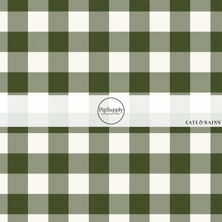 Green and white plaid fabric by the yard.