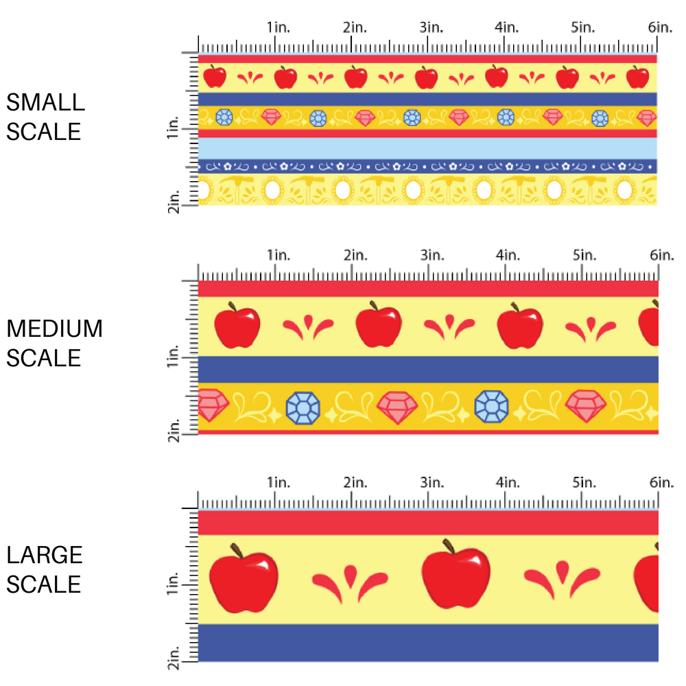 Red, blue, and yellow princess striped fabric by the yard scaled image guide with diamonds. mirrors, and florals.