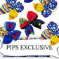 blue and yellow poison apple and dwarf movie themed neoprene diy hair bows