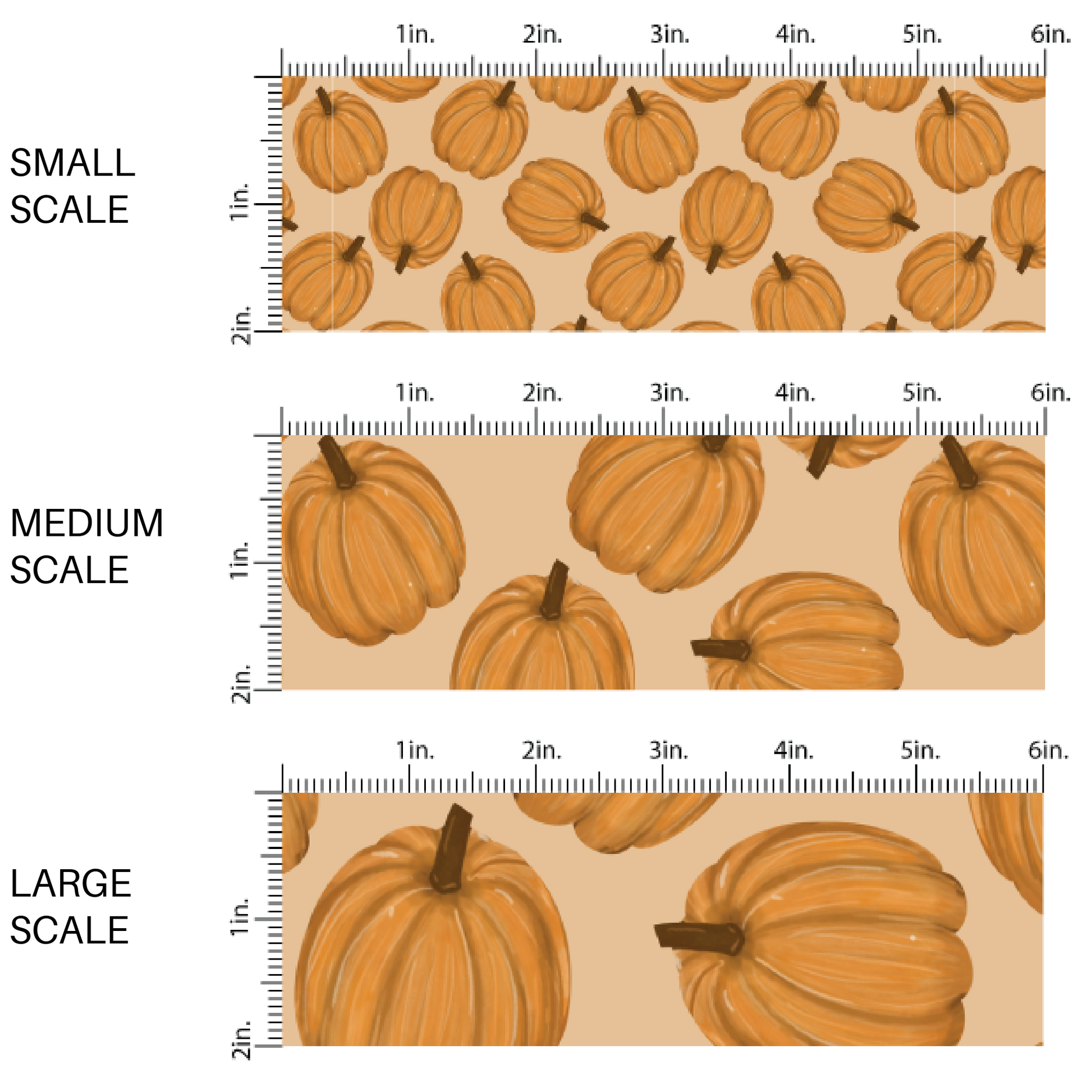 Orange fabric by the yard scaled image guide with scattered orange pumpkins.