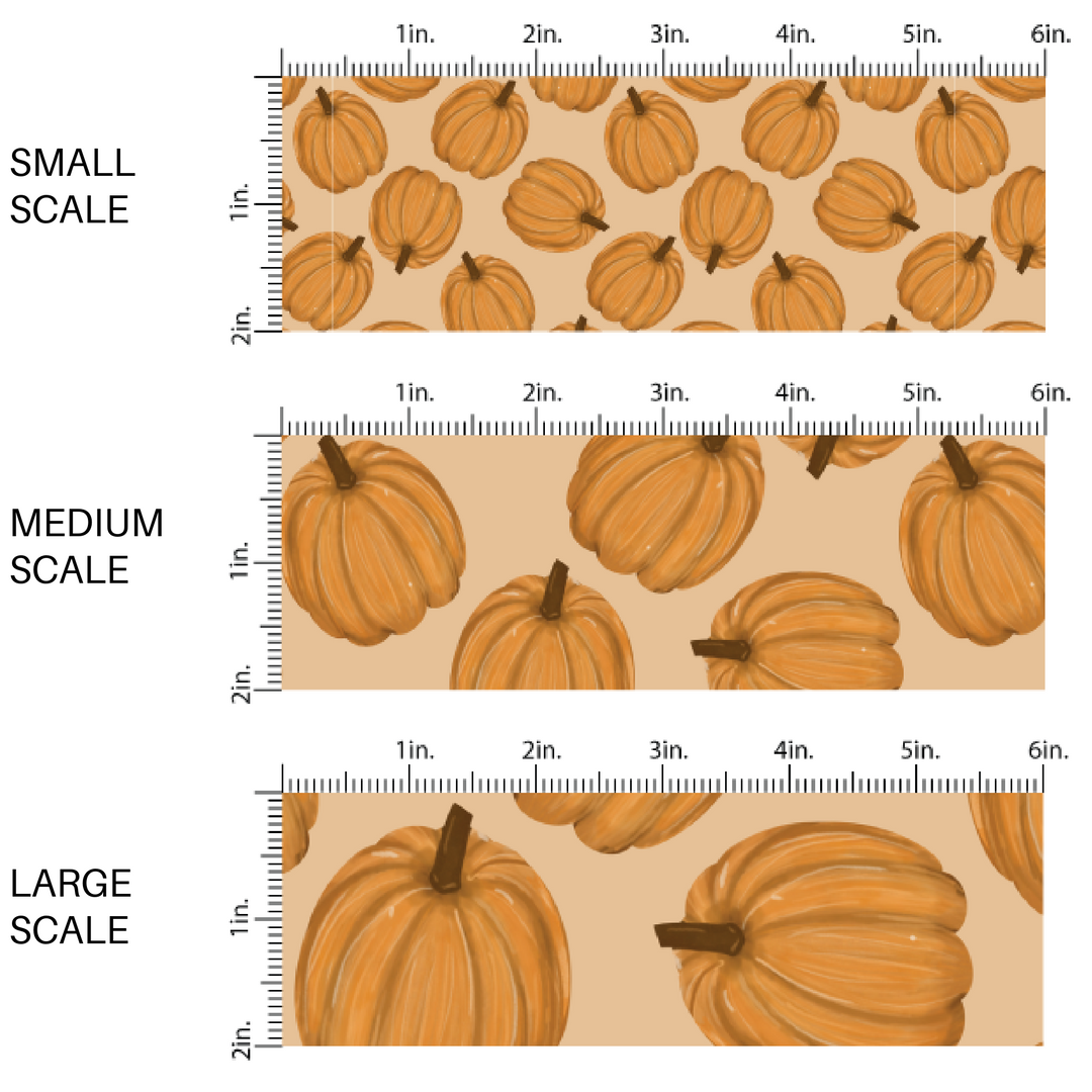 Orange fabric by the yard scaled image guide with scattered orange pumpkins.