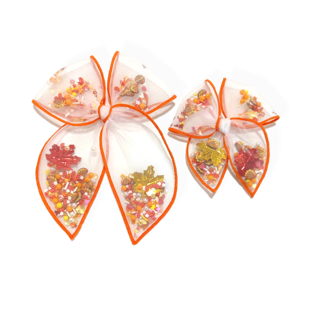 Fall Leaves Tulle Shaker Hair Tied Bow w/ Clip