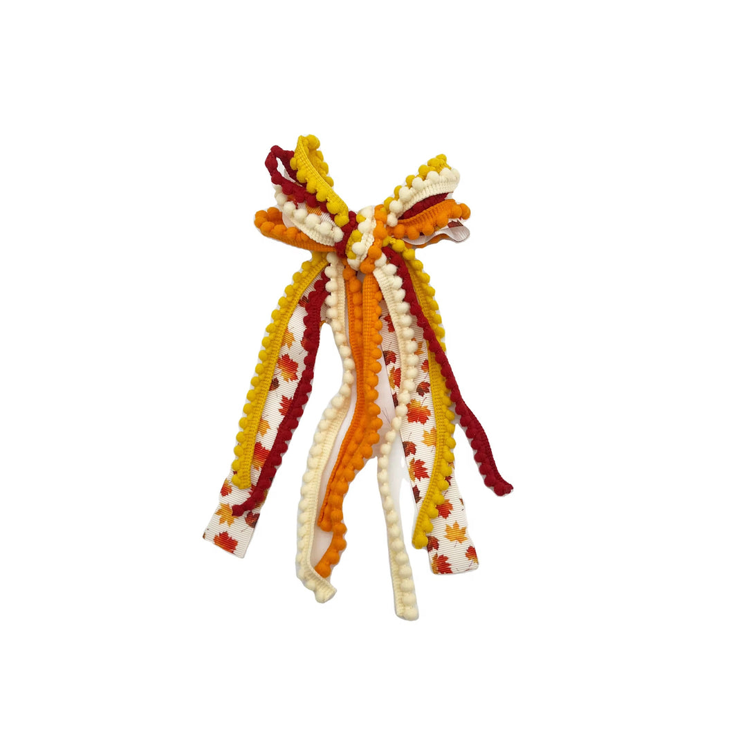 Falling Leaves Messy Ribbon Hair Tied Bow w/ Clip