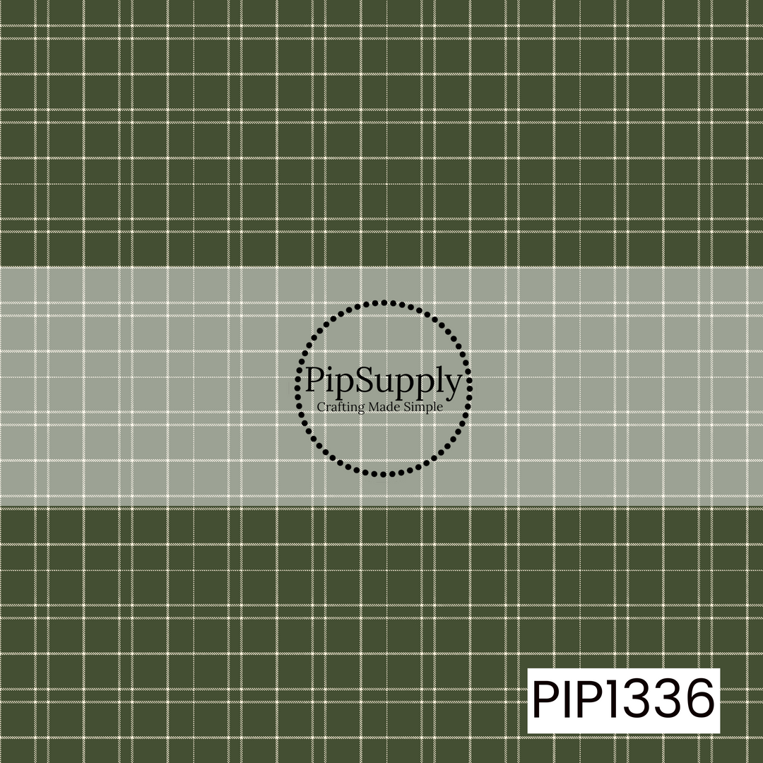 A timeless plaid pattern featuring a deep forest green background with fine cream lines woven into a layered grid. The mix of thin and slightly bolder intersecting stripes creates a classic tartan-inspired look with a subtle vintage feel, perfect for cozy Christmas and winter designs.