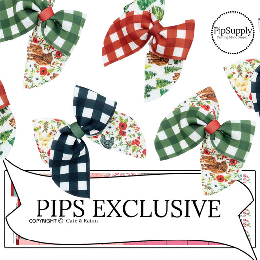 cows, chickens and plaid patterned DIY Sailor bow templates on neoprene fabric