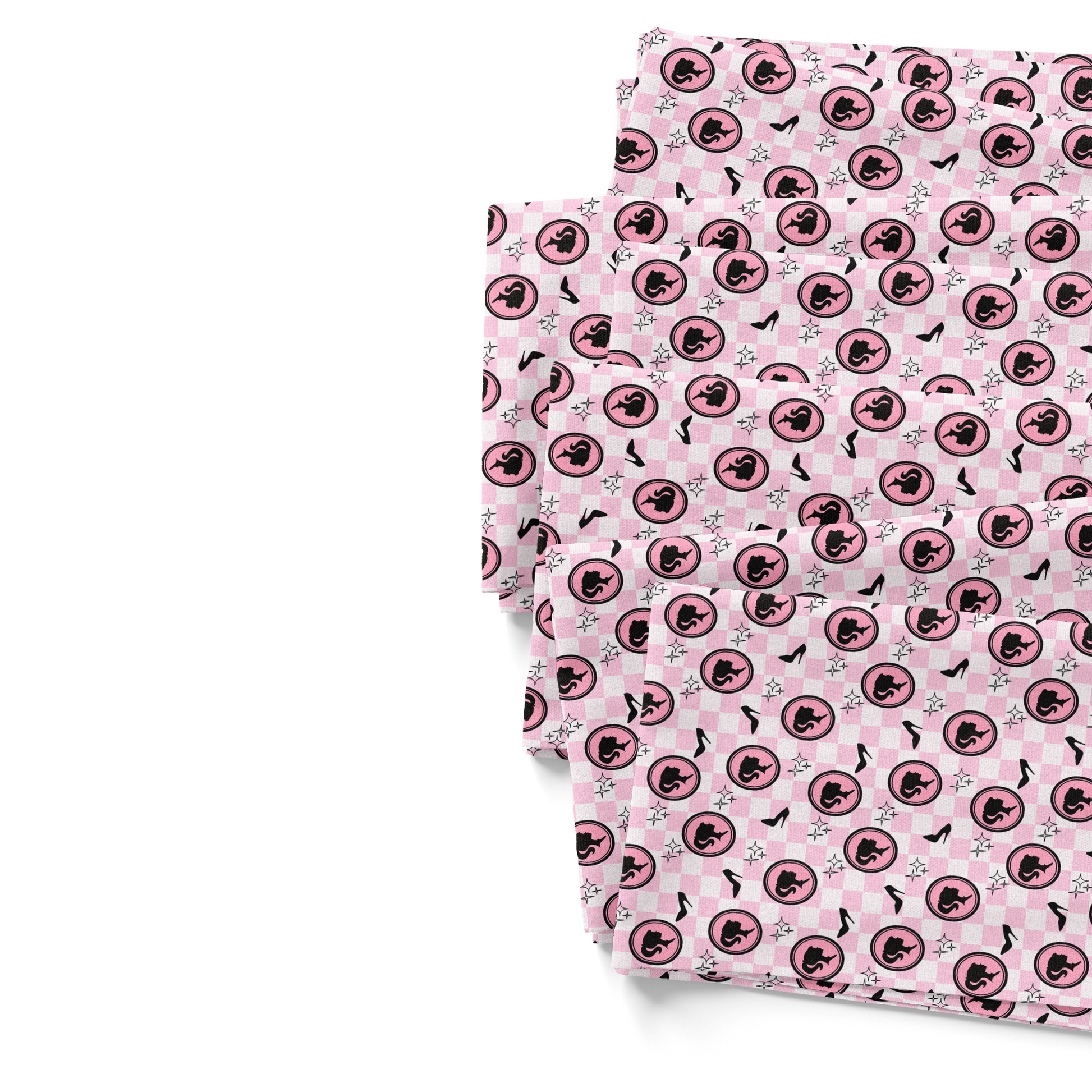 Retro Girl Pink and Black Fabric by the Yard - Pink and Cream Checkered 
