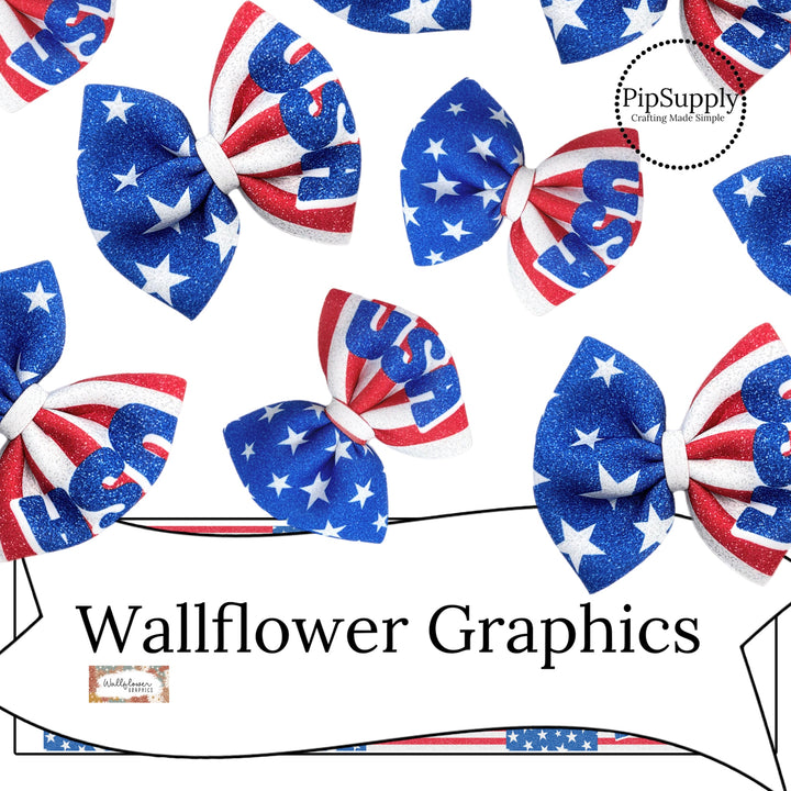 usa faux glitter effect patriotic fabric hand cut hair bow template