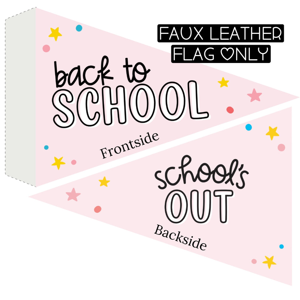 Back to school pink pennant flag faux leather sheet