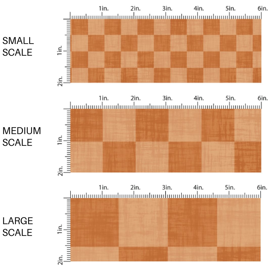 Orange faux linen fabric by the yard scaled image guide with a checker print pattern.