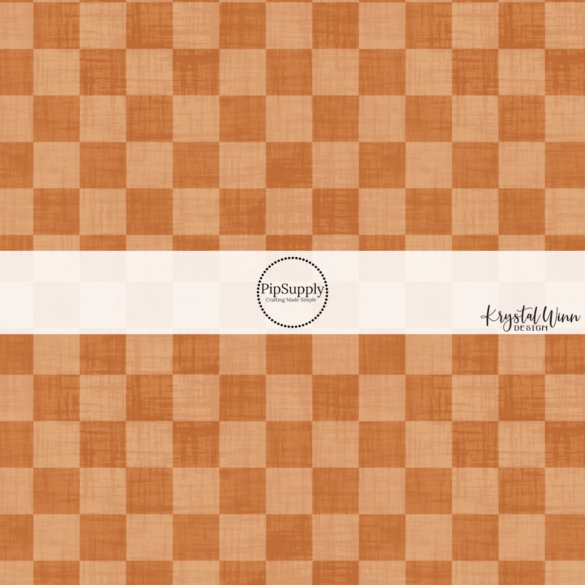 Orange faux linen fabric by the yard with a checker print pattern.