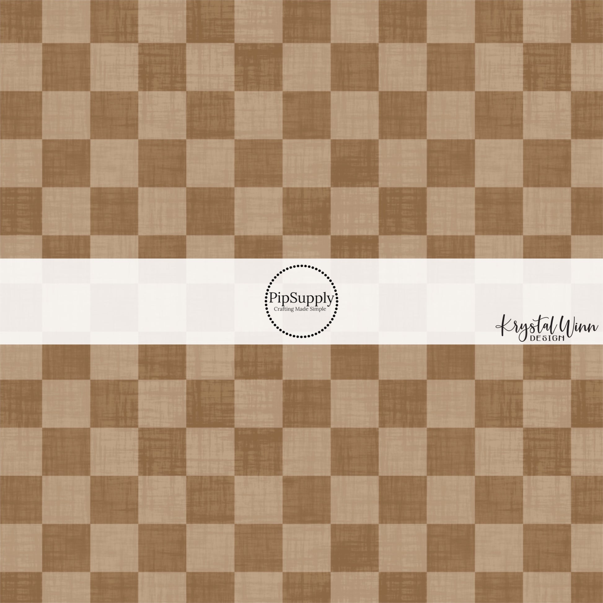Brown checker print faux linen fabric by the yard.