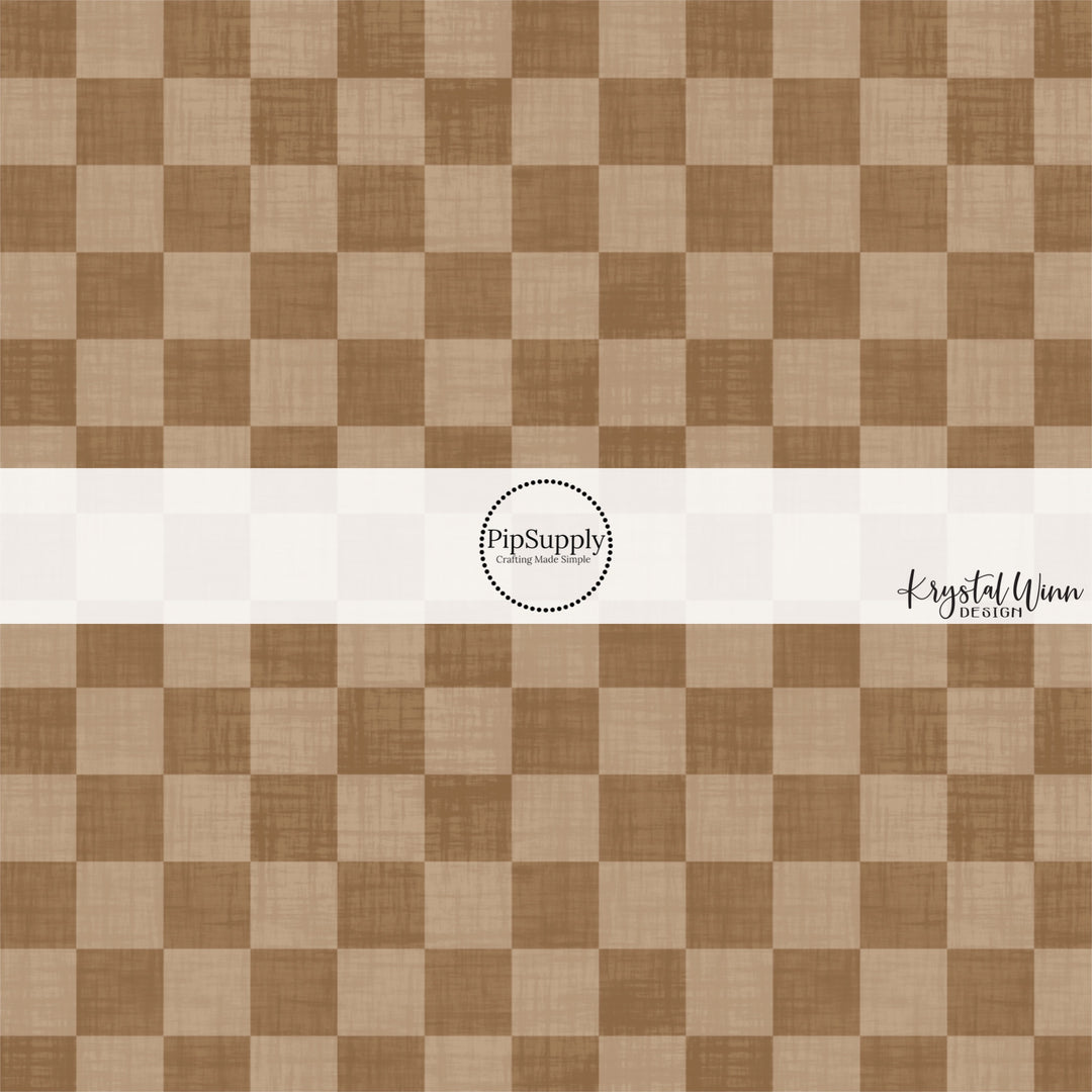 Brown checker print faux linen fabric by the yard.