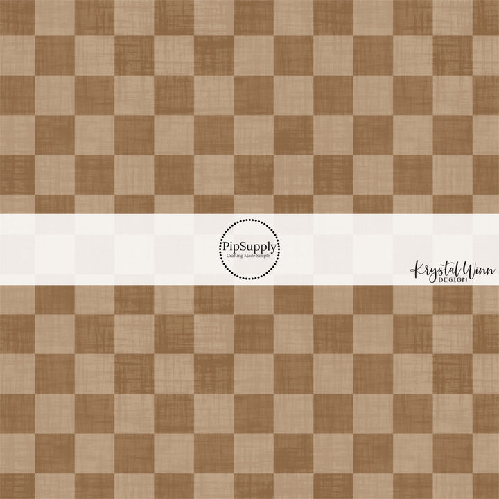 Brown checker print faux linen fabric by the yard.