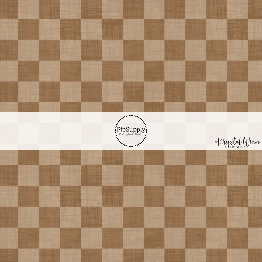 Brown checker print faux linen fabric by the yard.