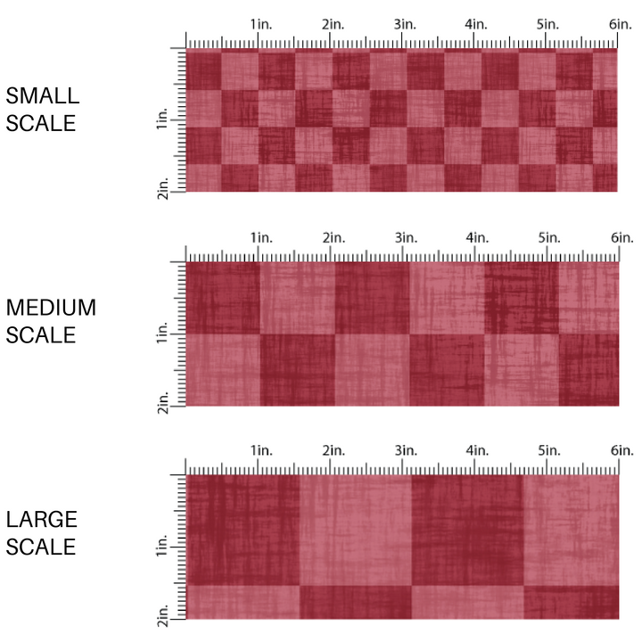 Cranberry red faux linen fabric by the yard scaled image guide with a checker print pattern.