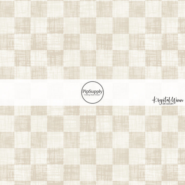 Cream faux linen fabric by the yard with a checker print pattern.