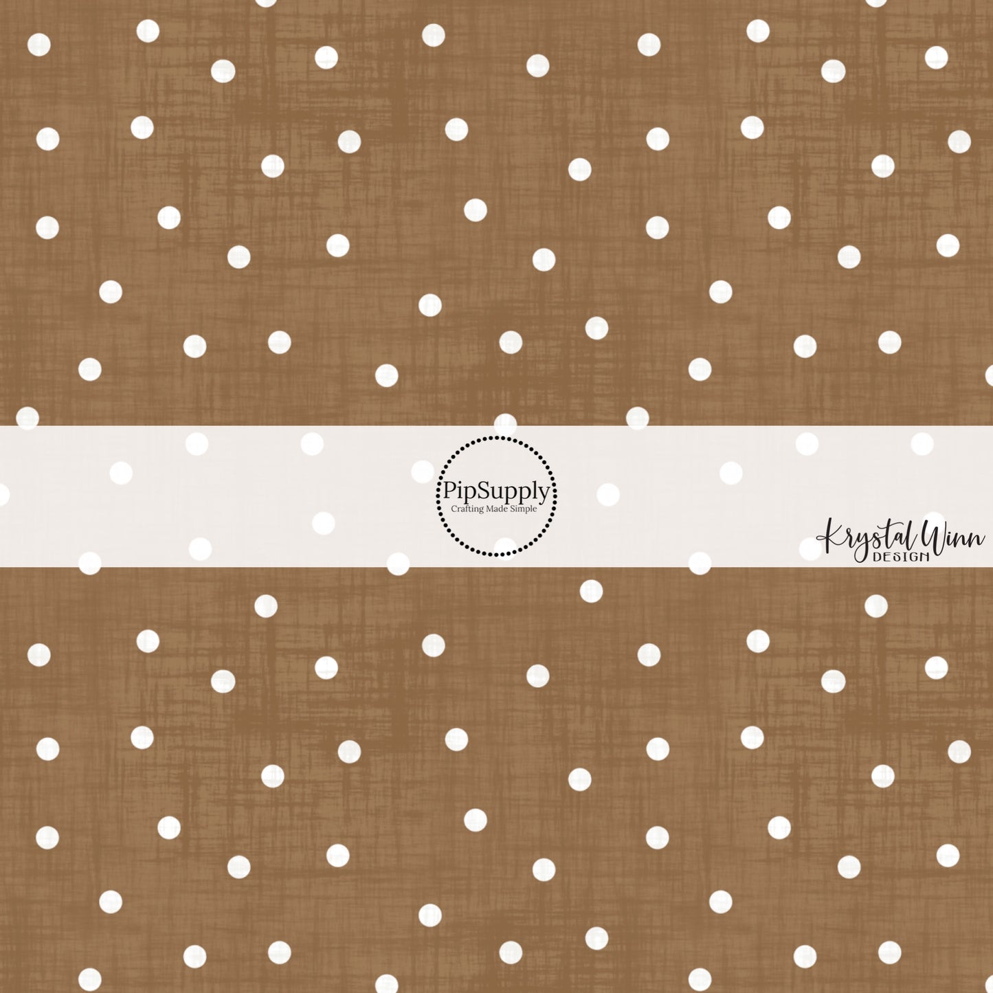 Brown faux linen fabric by the yard with white scattered dots.
