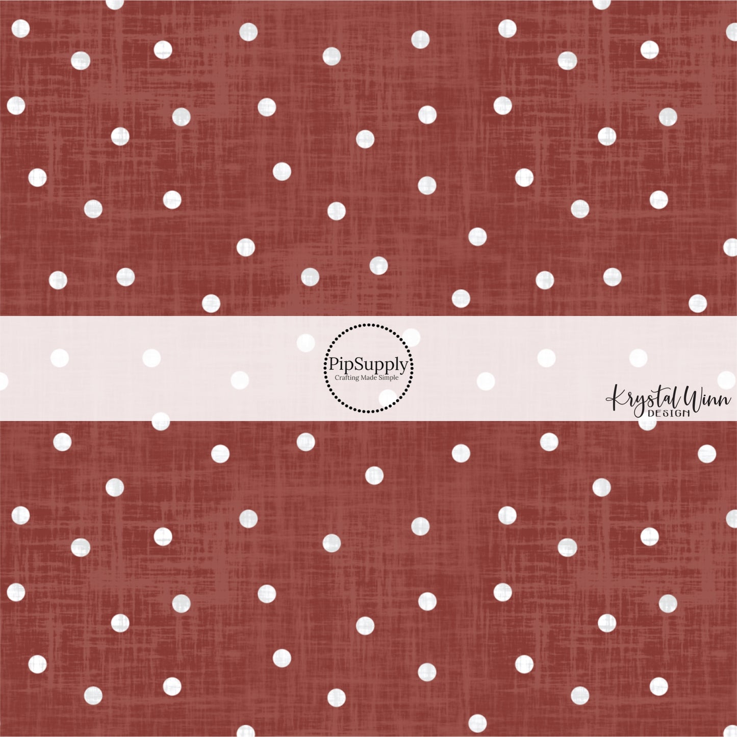 Mahogany red faux linen fabric by the yard with white scattered dots.