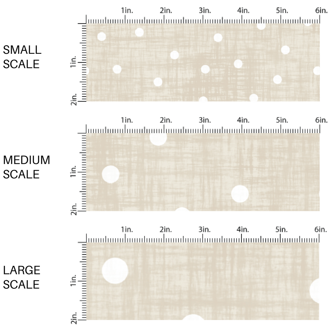 Cream faux linen fabric by the yard scaled image guide with white scattered dots.