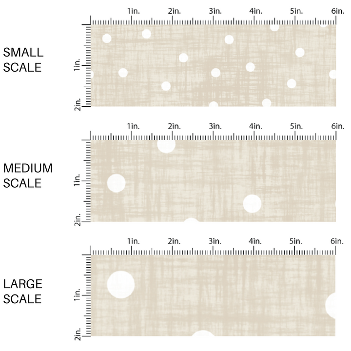 Cream faux linen fabric by the yard scaled image guide with white scattered dots.