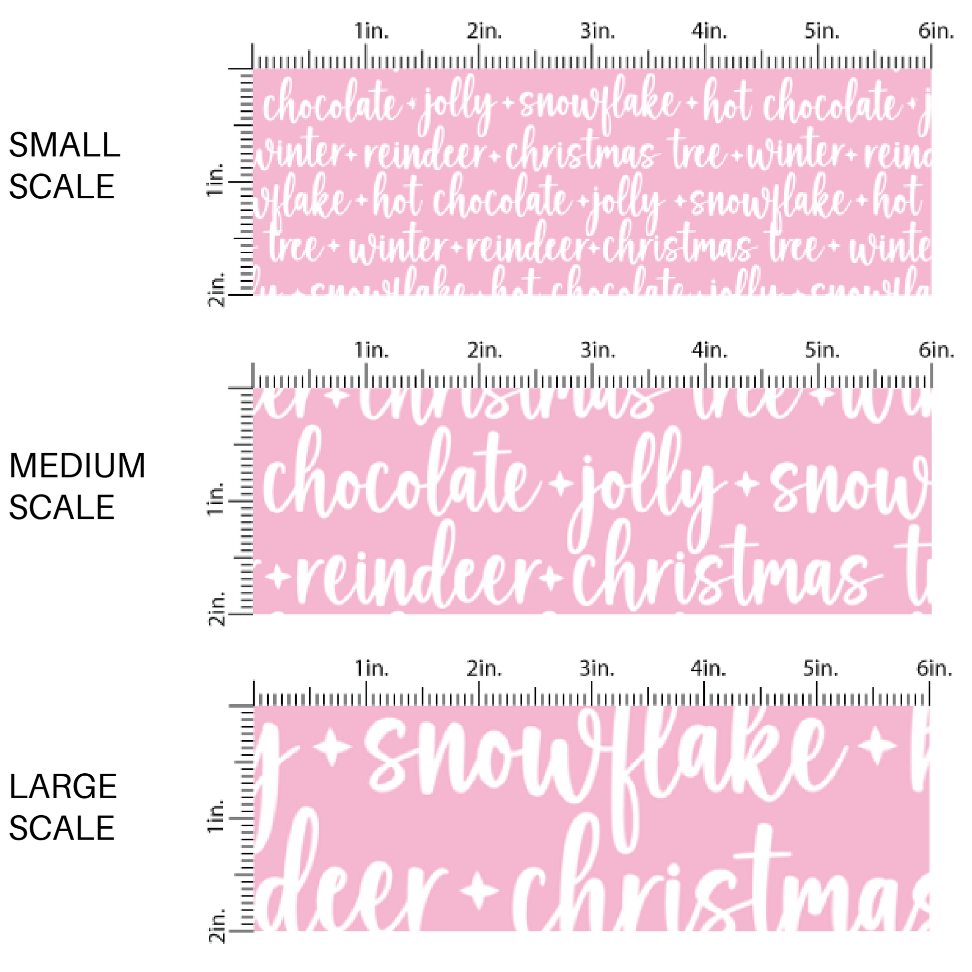 Pink fabric by the yard scaled image guide with cursive font holiday sayings.
