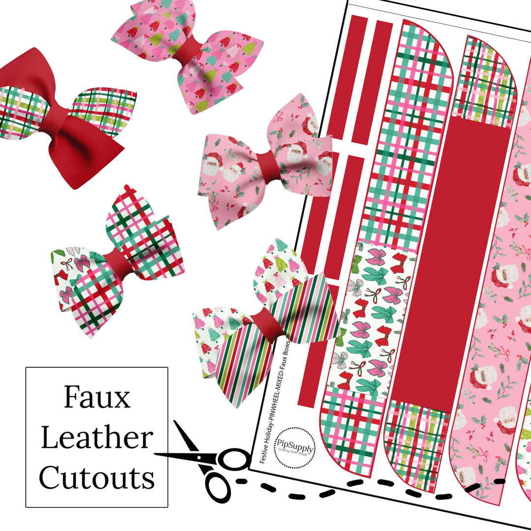 Festive Holiday Pinwheel Faux Leather DIY Hair Bows
