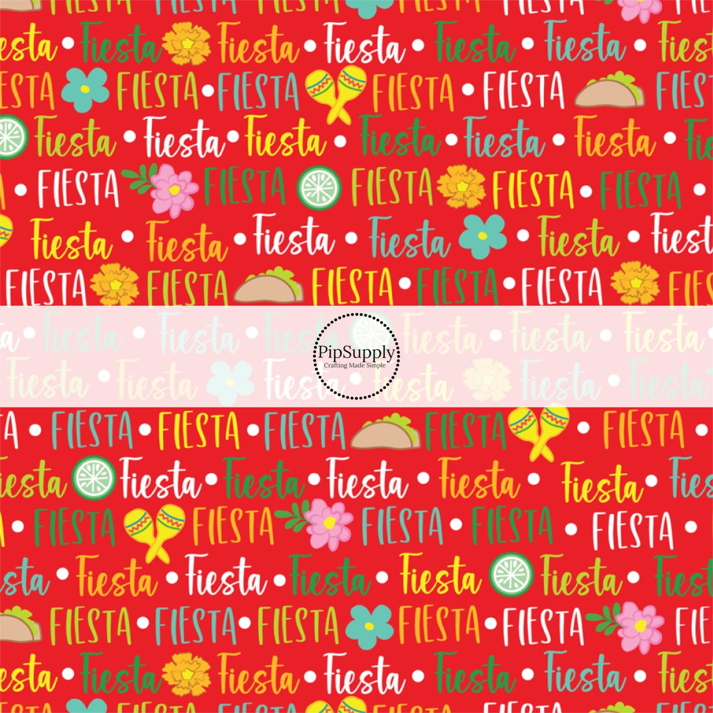 Fiesta, Taco, and Floral Patterned Red Fabric by the Yard.