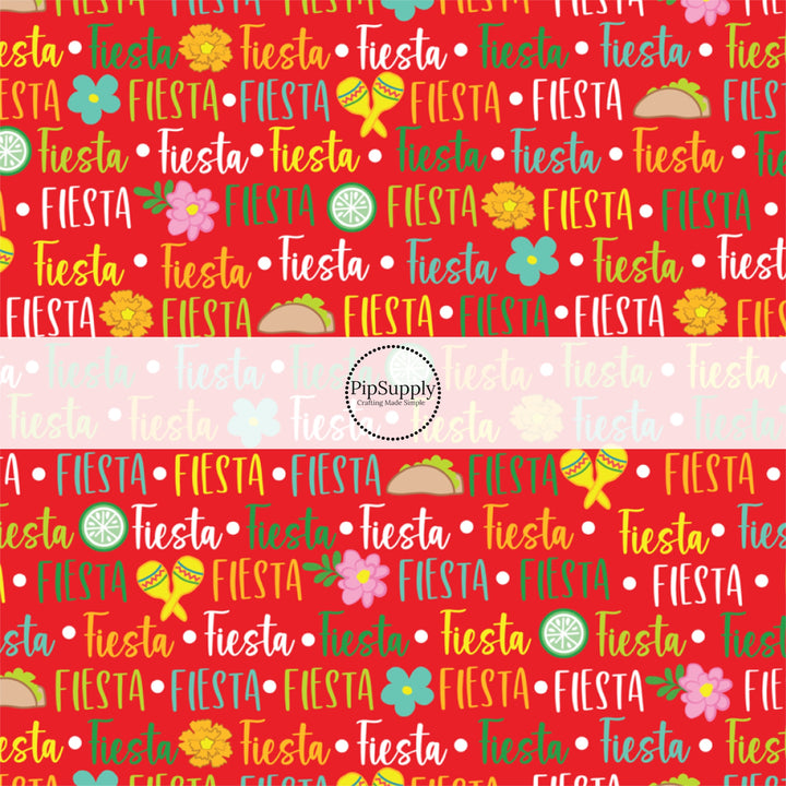 These fiesta pattern themed no sew bow strips can be easily tied and attached to a clip for a finished hair bow. These patterned bow strips are great for personal use or to sell. These bow strips features "Fiesta" in bright colors on red.