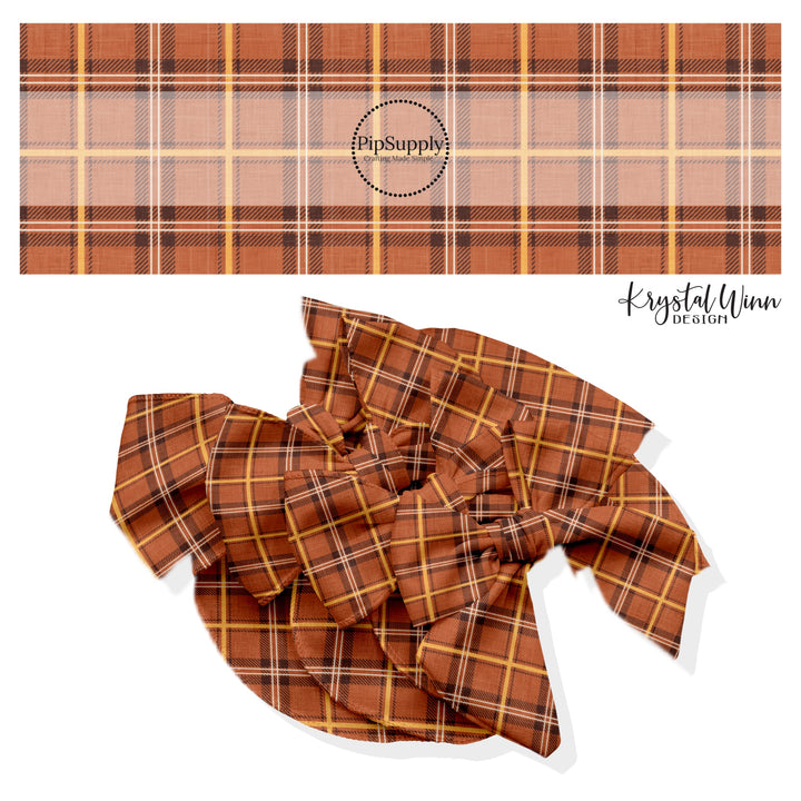 Flannel Rust Mustard Hair Bow Strips