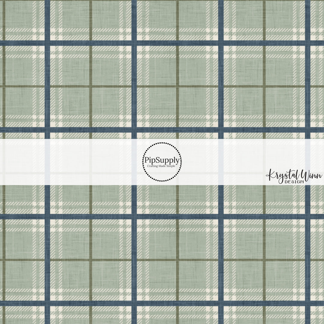 Flannel Sage Navy Fabric By The Yard