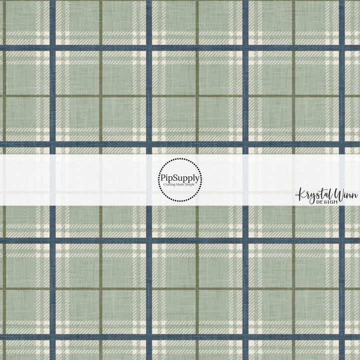 Flannel Sage Navy Fabric By The Yard