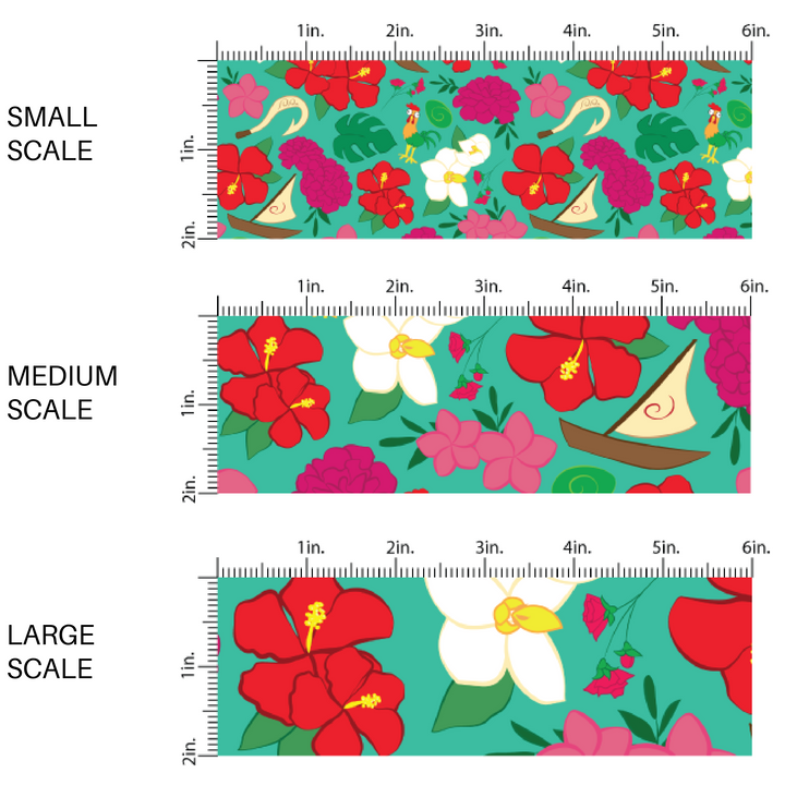 Teal green princess fabric by the yard scaled image guide with chickens, florals, and sailboats.