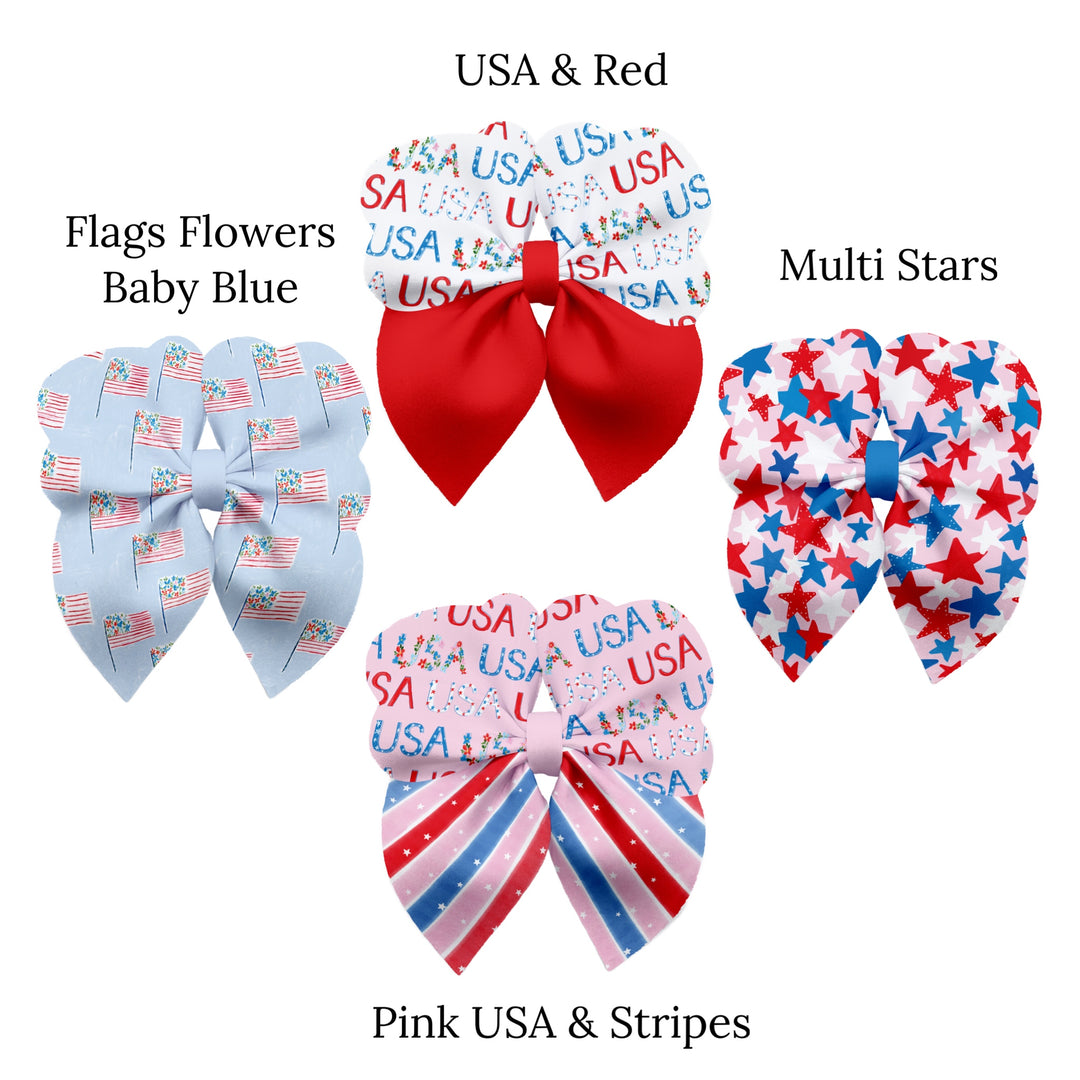 patriotic seamless gal designed hand cut neoprene hair bows