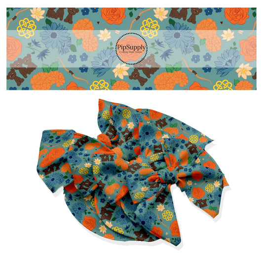 These magical adventure inspired themed no sew bow strips can be easily tied and attached to a clip for a finished hair bow. These fun themed patterned bow strips are great for personal use or to sell. These bow strips feature the following colorful flowers, bows, arrows, and bears on blue.