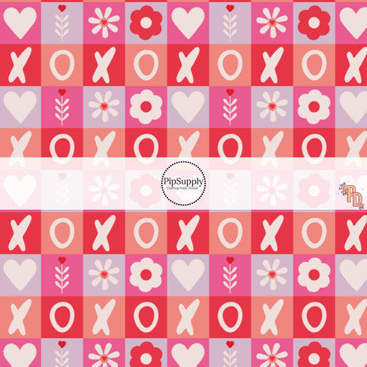 "XO's", Hearts, and Floral Checkered Fabric by the Yard.