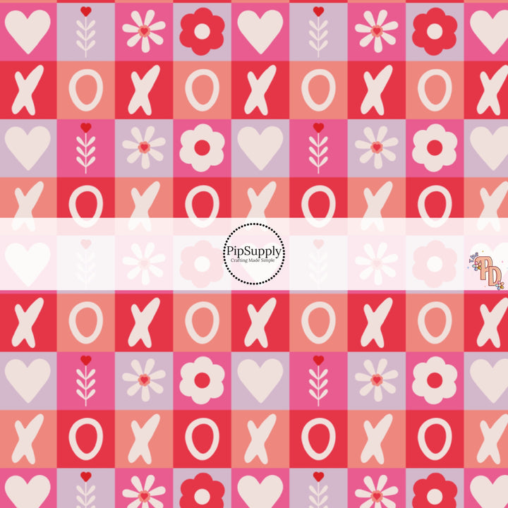 "XO's", Hearts, and Floral Checkered Fabric by the Yard.