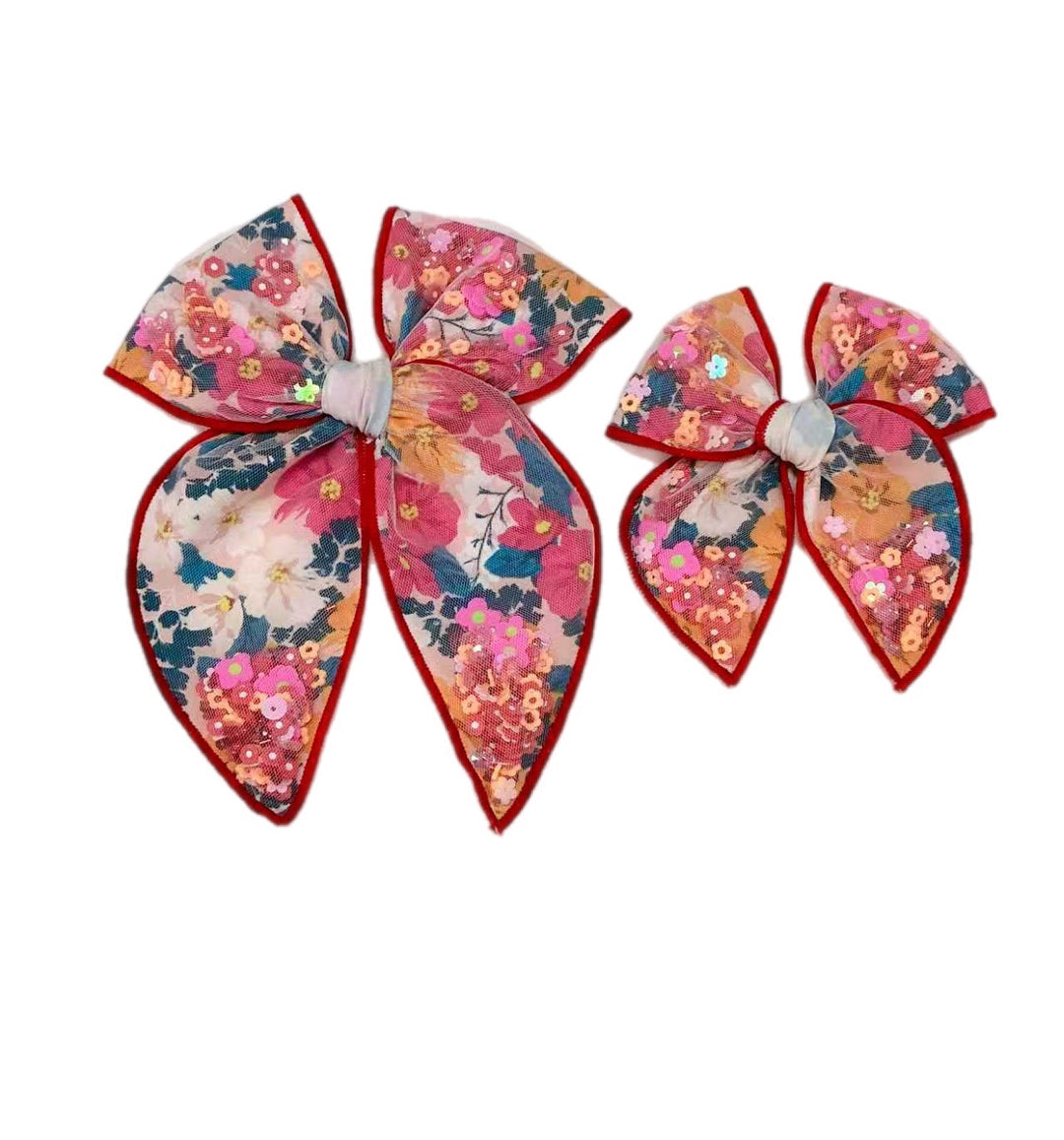 Floral BLOOMS Fabric Shaker Hair Tulle Hair Bow w/ Clip