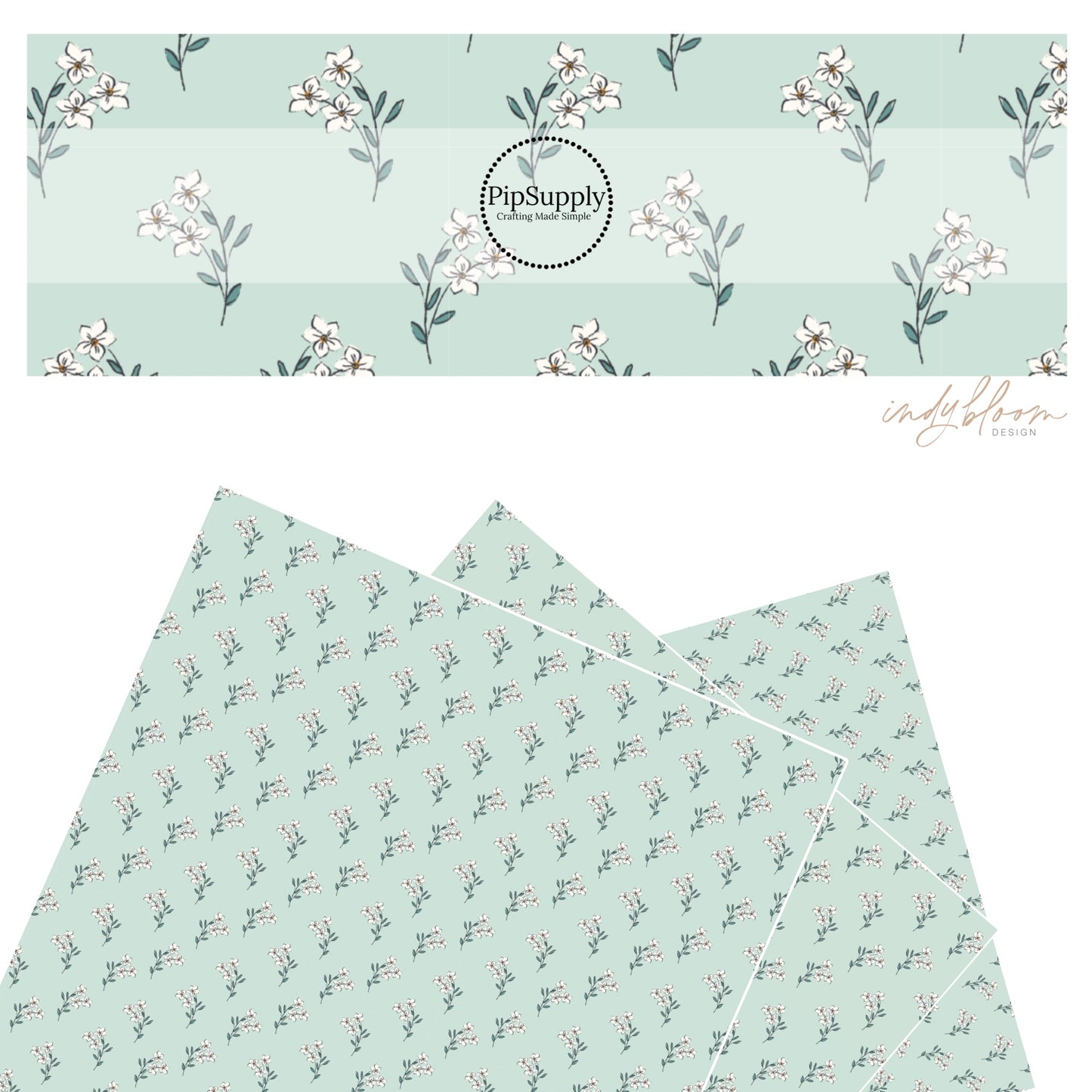 These Valentine's pattern themed faux leather sheets contain the following design elements: white flower bundles on pastel aqua. Our CPSIA compliant faux leather sheets or rolls can be used for all types of crafting projects.