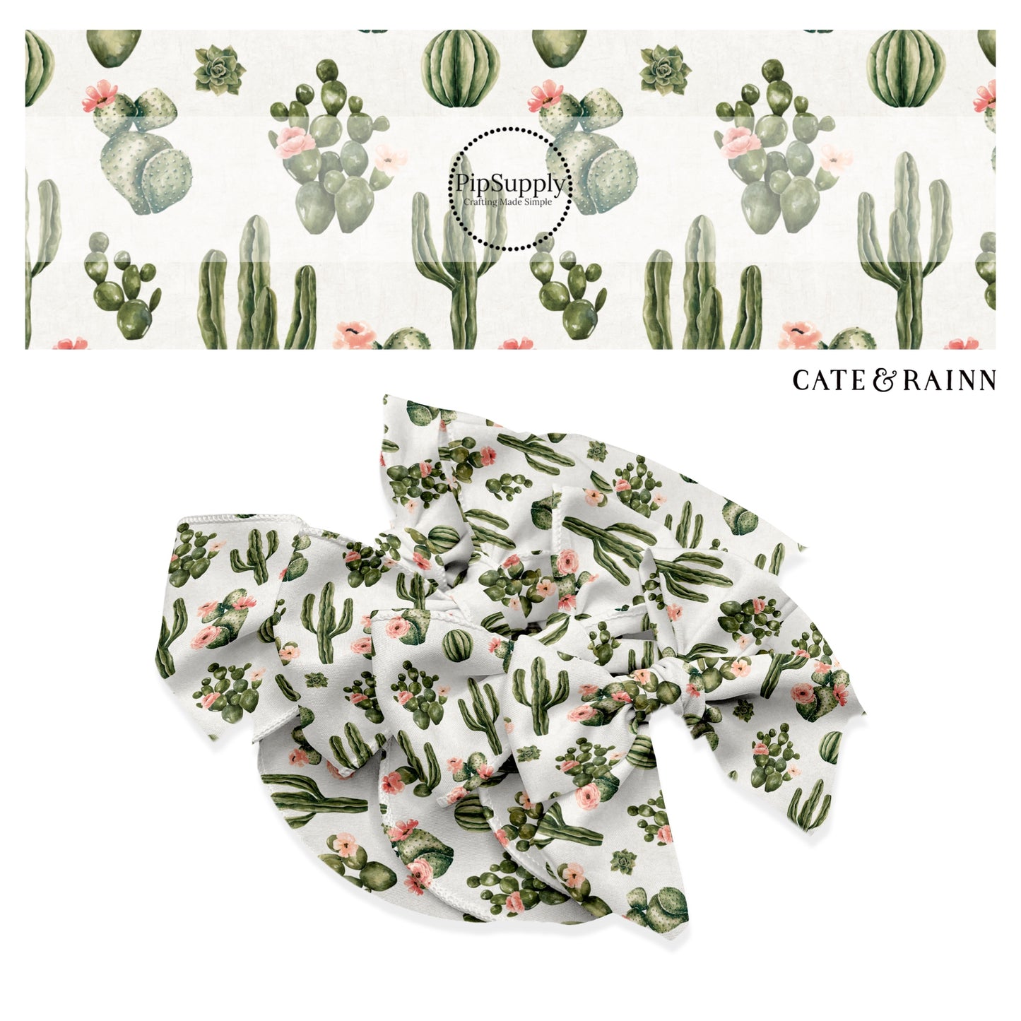 These cacti and flower pattern themed no sew bow strips can be easily tied and attached to a clip for a finished hair bow. These bow strips are great for personal use or to sell. The bow strips features pink flowers on cacti on cream.