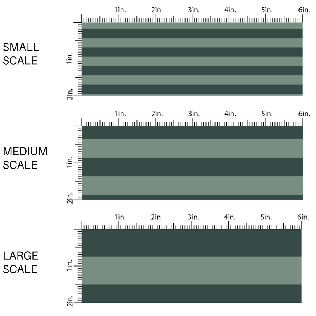 This scale chart of small scale, medium scale, and large scale of these fall themed fabric by the yard features dark green and sage stripe pattern. This fun autumn themed fabric can be used for all your sewing and crafting needs! 