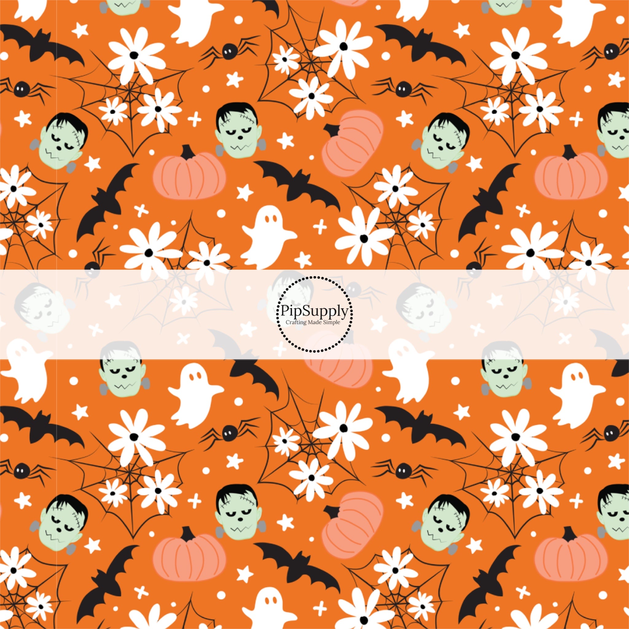 Orange Fabric By The Yard - Frank and Ghouls Fabric - Halloween Fabric ...