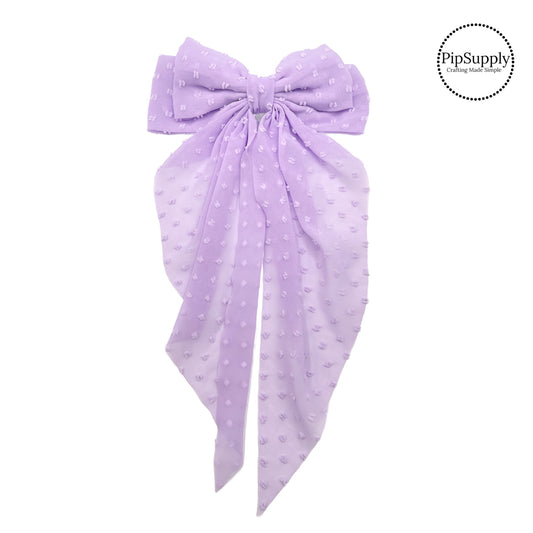 Theses summer frayed dot tapered XL hair bows are ready to package and resell to your customers no sewing or measuring necessary! These come pre-tied with an attached barrette clip. The delicate bow is perfect for all hair styles for kids and adults.