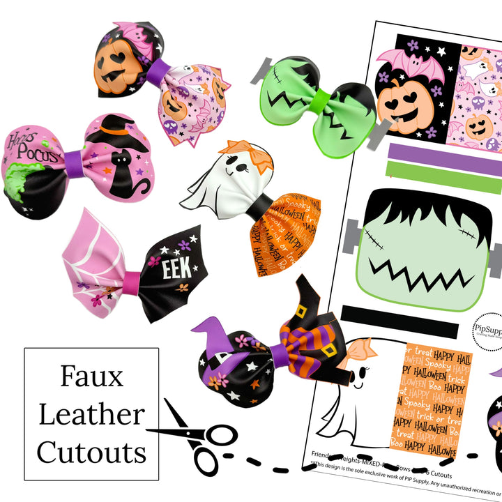 halloween ghost, witch and pumpkin diy faux leather hair bows