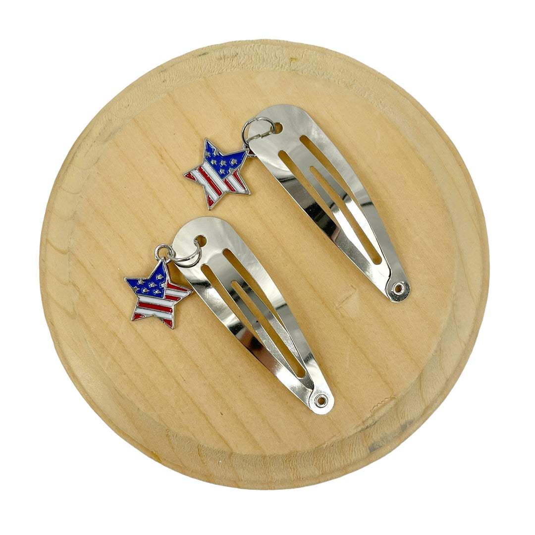 Silver Star Flag Snap Clips- Set of 2