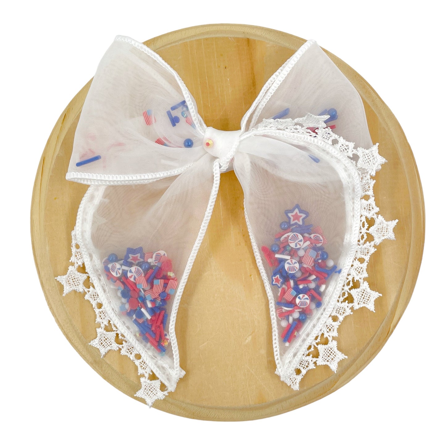 White Star Trimmed Organza Fillable Shaker Bow Strip