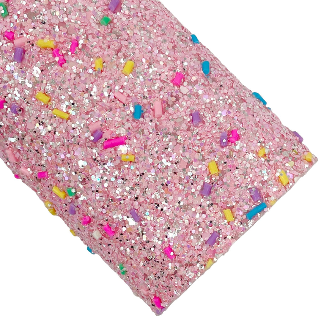 Pink Sprinkle Pieces Iridescent Glitter Faux Leather Sheets