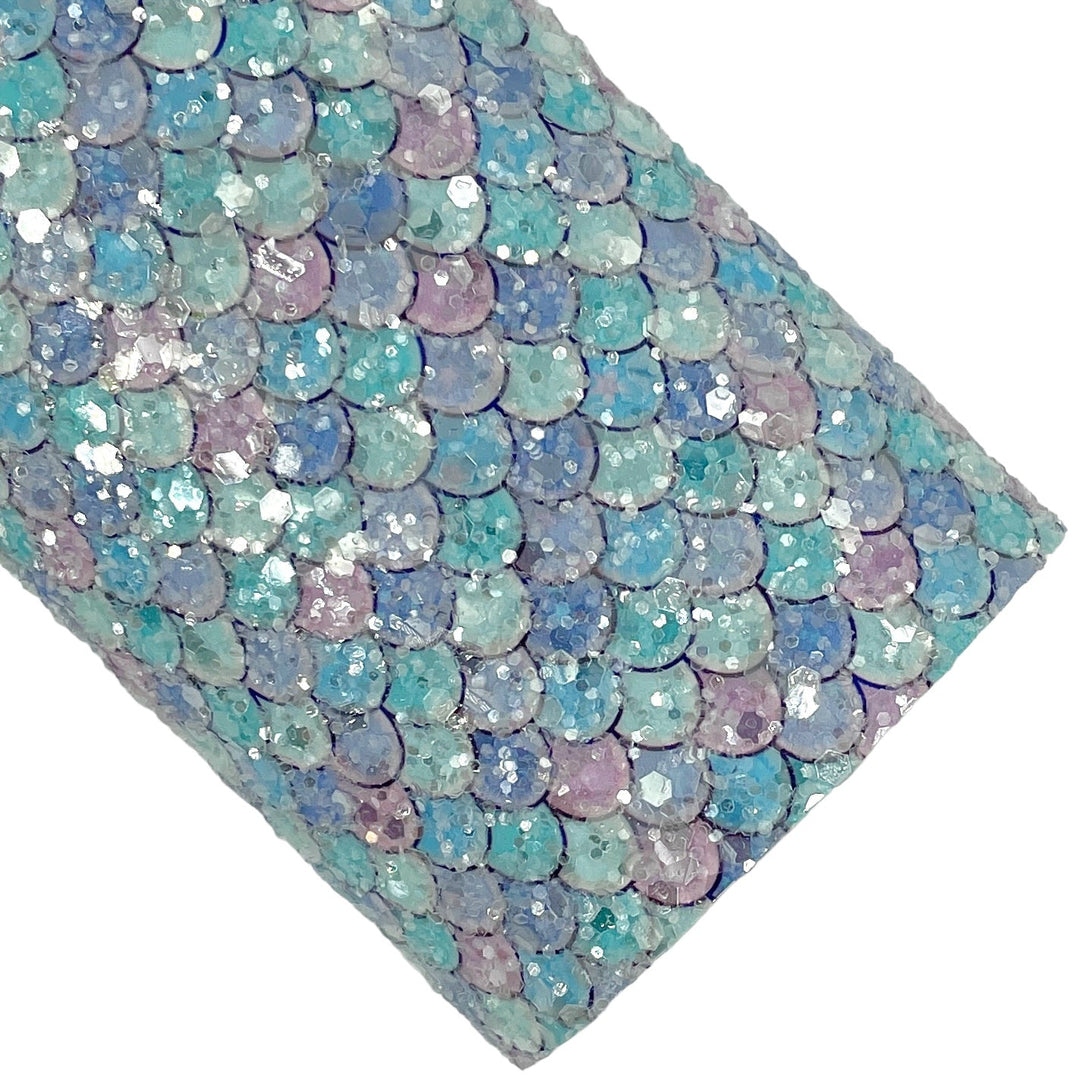 Pink and Blue Mermaid Tail Metallic Glitter Faux Leather Sheets