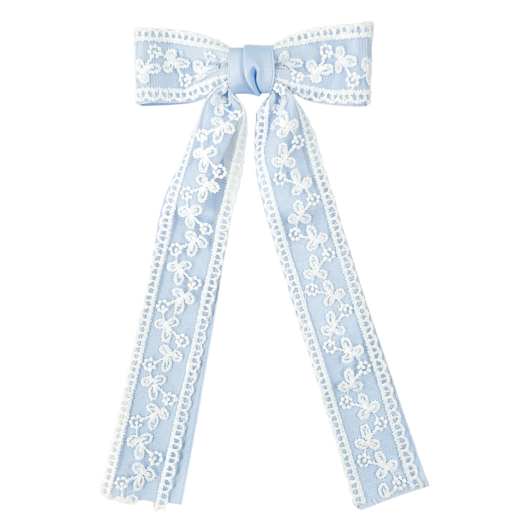 Light Blue Lace Long Tail Hair Tied Bow w/ Clip